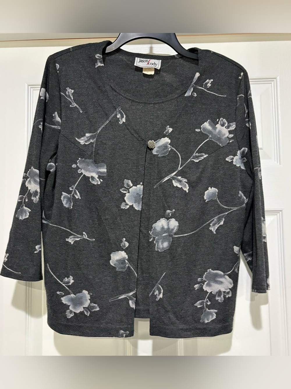 Black Floral Open-Front Women's Sweater